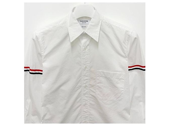 Thom Browne Camicia Classica in Popeline Bianca con Strisce Grosgrain Bianco - vista 3