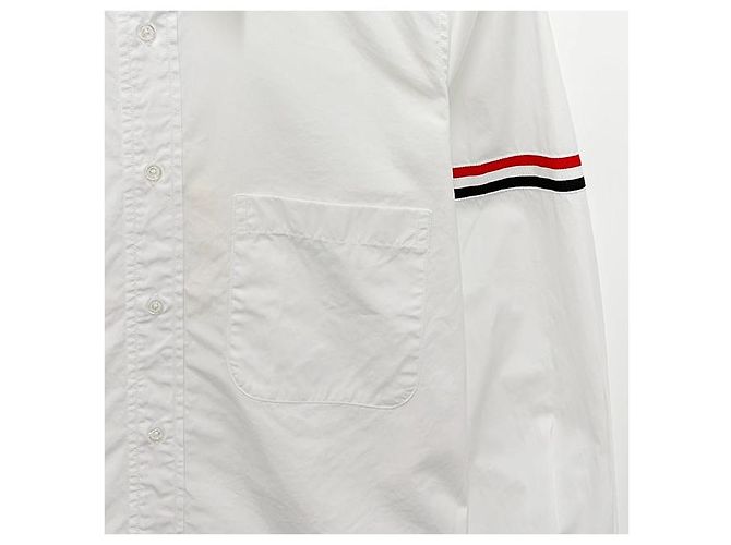 Thom Browne Camicia Classica in Popeline Bianca con Strisce Grosgrain Bianco - vista 4