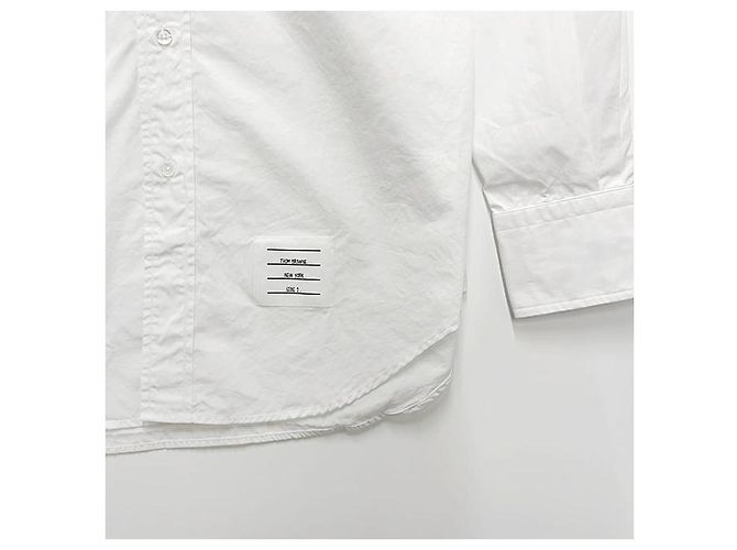 Thom Browne Camicia Classica in Popeline Bianca con Strisce Grosgrain Bianco - vista 5