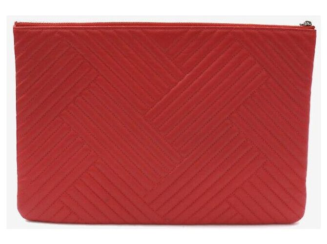 Chanel Clutch Chevron Grande Rosso Argento - vista 3