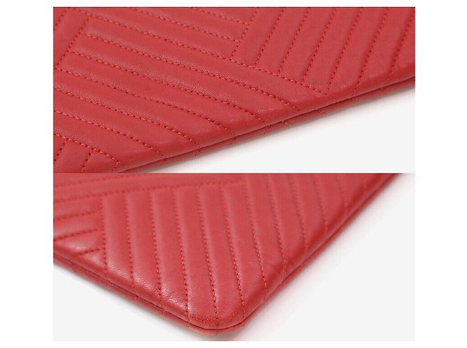 Chanel Clutch Chevron Grande Rosso Argento - vista 7
