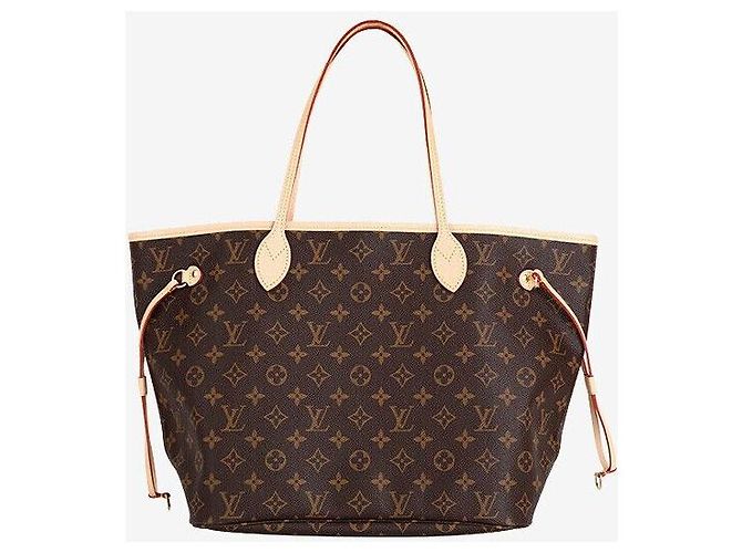 Louis Vuitton Borsa a Spalla Monogram Beige Neverfull MM Marrone - vista 3