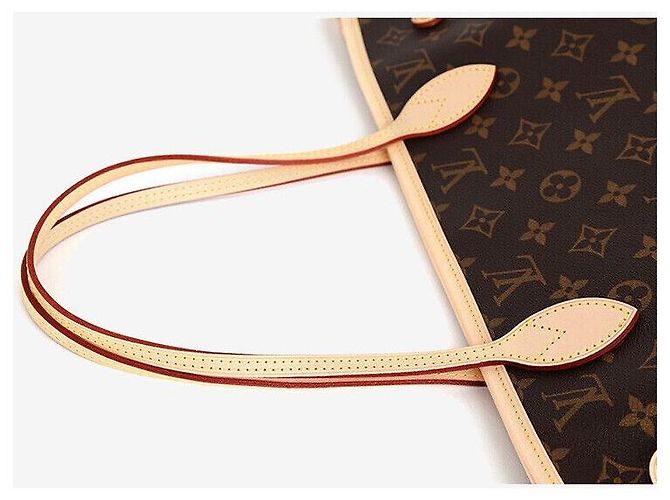 Louis Vuitton Borsa a Spalla Monogram Beige Neverfull MM Marrone - vista 7