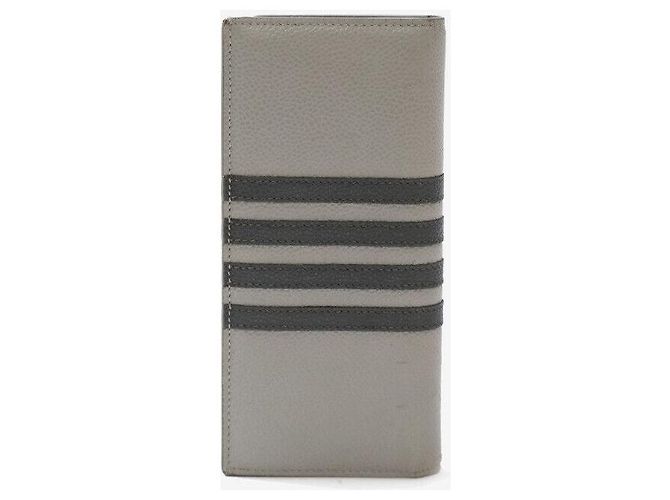 Thom Browne Carteira Longa em Couro Pebble Listrada Cinza - vista 3