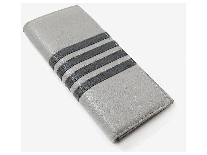 Thom Browne Carteira Longa em Couro Pebble Listrada Cinza - vista 5
