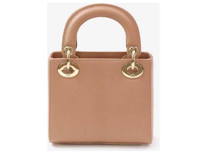 Borsa a tracolla Mini Lady Dior in pelle di lucertola rosa - vista 3