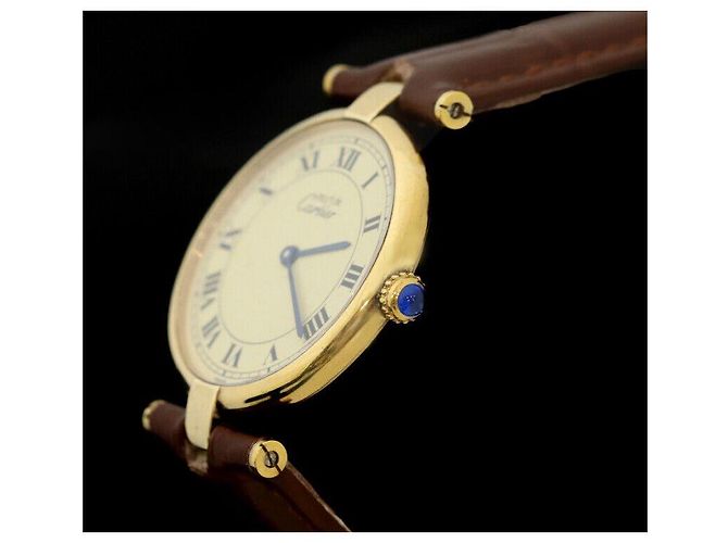 Cartier Relógio de quartzo vermeil mostarda com pulseira de couro marrom e dourado - vista 2