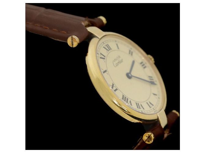 Cartier Relógio de quartzo vermeil mostarda com pulseira de couro marrom e dourado - vista 3