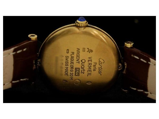 Cartier Relógio de quartzo vermeil mostarda com pulseira de couro marrom e dourado - vista 4