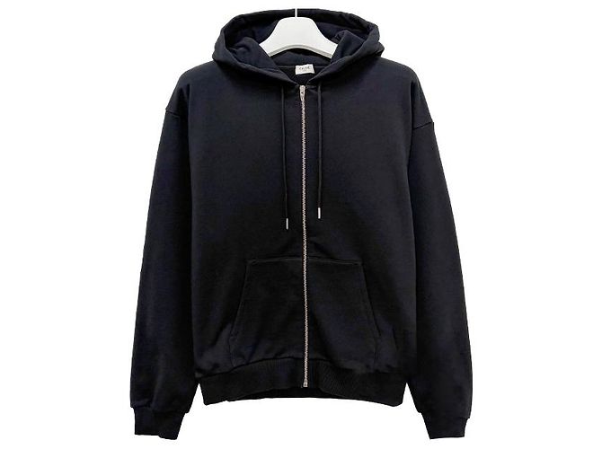 Céline Giacca con cappuccio zip loose con stampa logo a schermo bianco e nero - vista 10