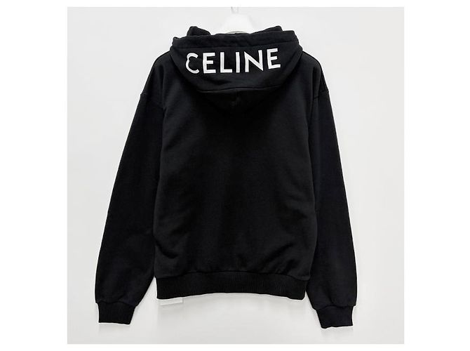 Céline Giacca con cappuccio zip loose con stampa logo a schermo bianco e nero - vista 11