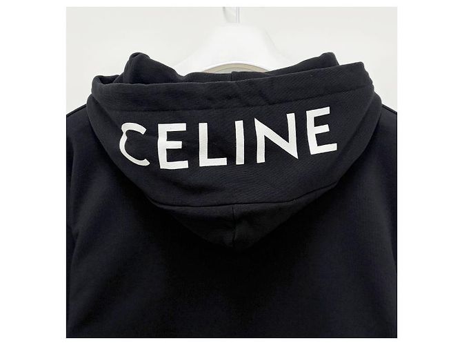 Céline Giacca con cappuccio zip loose con stampa logo a schermo bianco e nero - vista 15