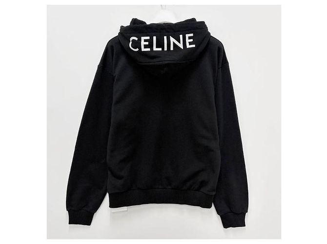 Céline Giacca con cappuccio zip loose con stampa logo a schermo bianco e nero - vista 2