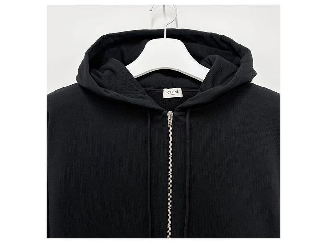 Céline Giacca con cappuccio zip loose con stampa logo a schermo bianco e nero - vista 3
