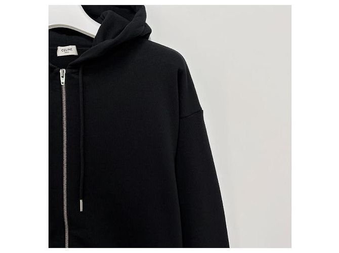 Céline Giacca con cappuccio zip loose con stampa logo a schermo bianco e nero - vista 4