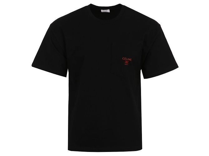 Céline Lockere Kurzarm-T-Shirt mit gesticktem Logo Schwarz - Ansicht 2