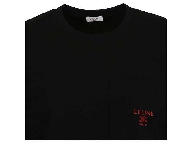 Céline Lockere Kurzarm-T-Shirt mit gesticktem Logo Schwarz - Ansicht 4