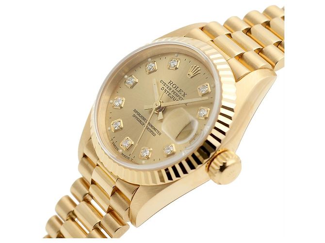 Rolex Damenarmbanduhr Datejust aus Gold mit Diamanten Golden - Ansicht 10