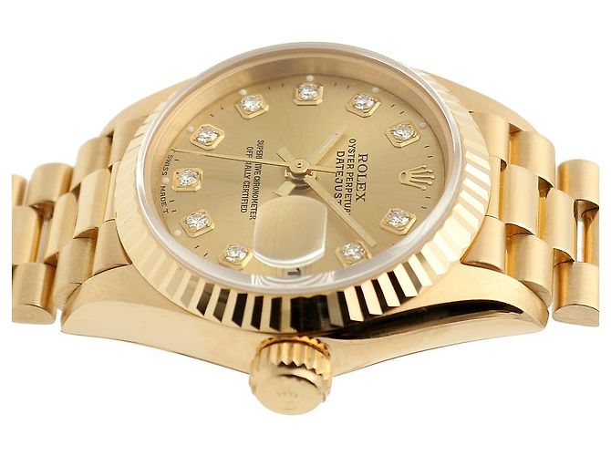 Rolex Damenarmbanduhr Datejust aus Gold mit Diamanten Golden - Ansicht 12