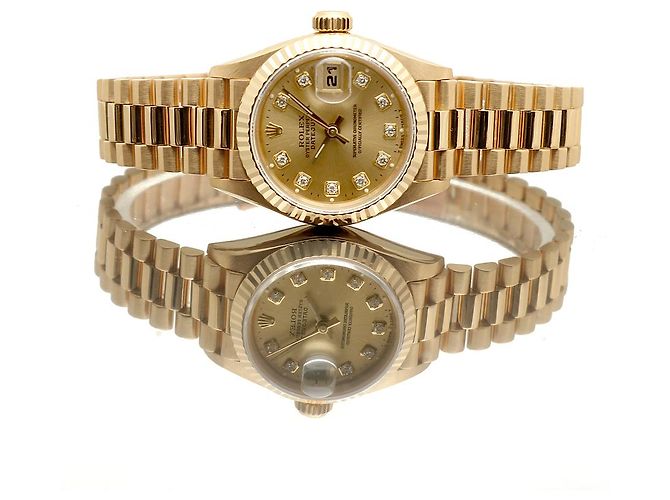 Rolex Damenarmbanduhr Datejust aus Gold mit Diamanten Golden - Ansicht 19