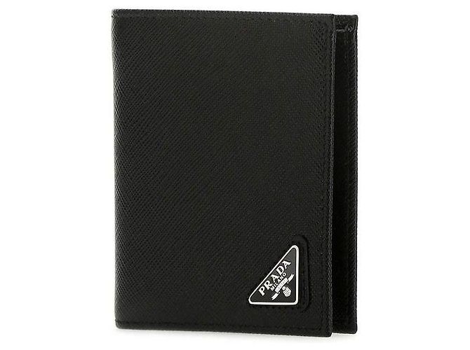 Prada Billetera bi-fold con logo triangular Saffiano Negro - vista 5