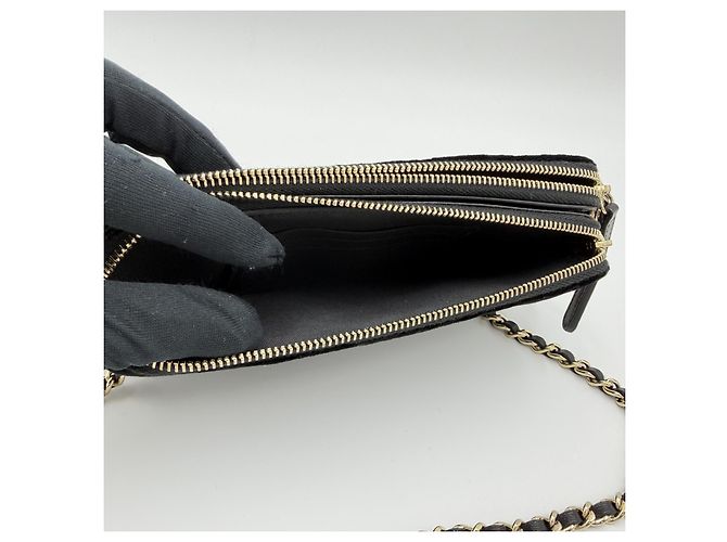 Chanel Mini borsa a tracolla WOC in velluto nero con doppia zip oro classico - vista 11