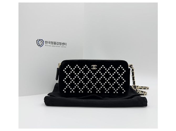 Chanel Mini borsa a tracolla WOC in velluto nero con doppia zip oro classico - vista 2