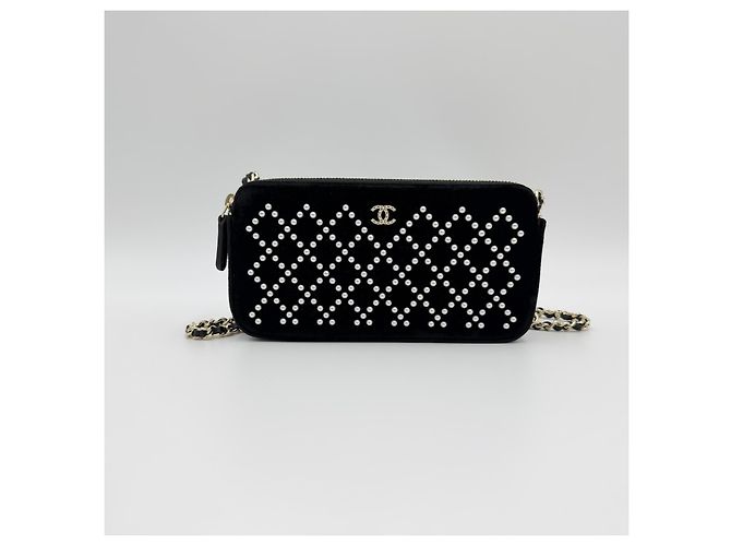 Chanel Mini borsa a tracolla WOC in velluto nero con doppia zip oro classico - vista 3