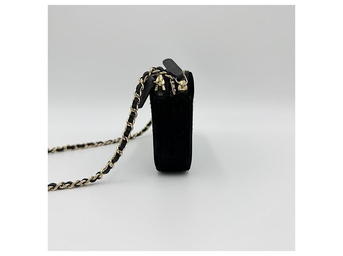 Chanel Mini borsa a tracolla WOC in velluto nero con doppia zip oro classico - vista 5