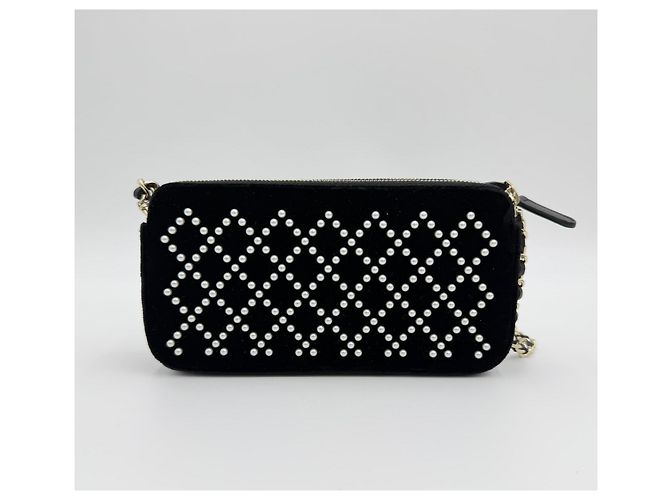 Chanel Mini borsa a tracolla WOC in velluto nero con doppia zip oro classico - vista 6