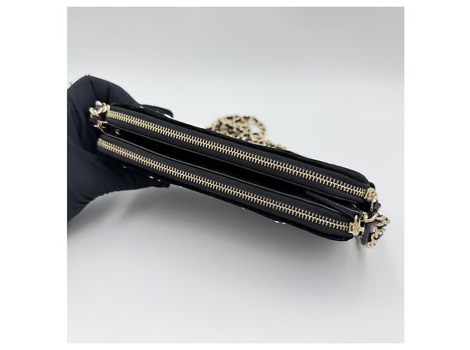 Chanel Mini borsa a tracolla WOC in velluto nero con doppia zip oro classico - vista 8