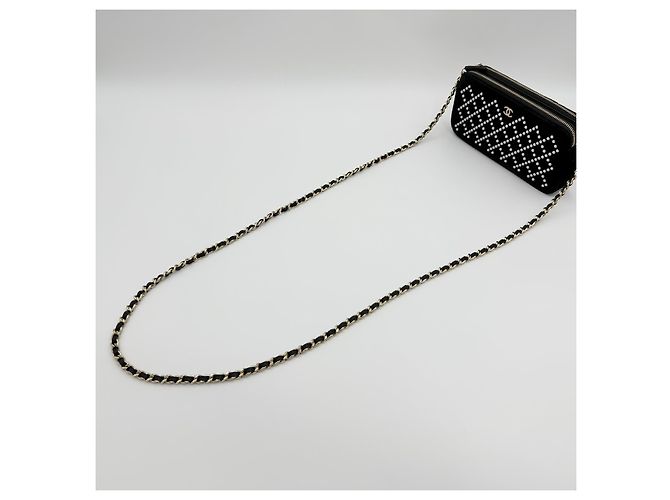 Chanel Mini borsa a tracolla WOC in velluto nero con doppia zip oro classico - vista 9