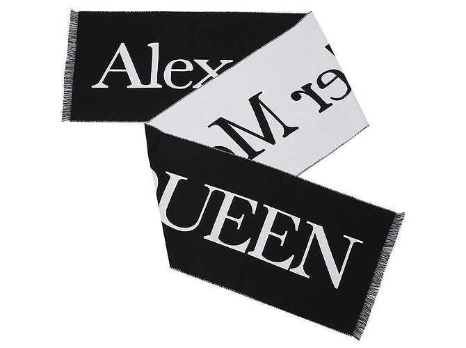 Alexander Mcqueen Herren Schal La Prima Logo Schwarz - Ansicht 5