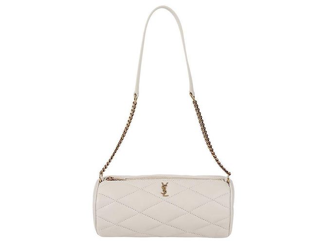 Saint Laurent Lafirma Mini-Röhrenhandtasche aus Lammwildleder Vintage Weiß - Ansicht 3