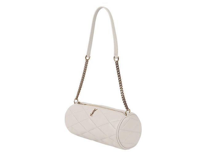 Saint Laurent Lafirma Mini-Röhrenhandtasche aus Lammwildleder Vintage Weiß - Ansicht 4