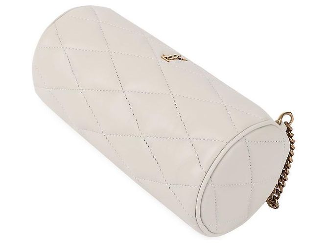 Saint Laurent Lafirma Mini-Röhrenhandtasche aus Lammwildleder Vintage Weiß - Ansicht 6