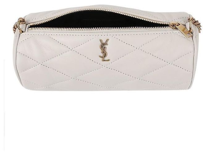 Saint Laurent Lafirma Mini-Röhrenhandtasche aus Lammwildleder Vintage Weiß - Ansicht 7