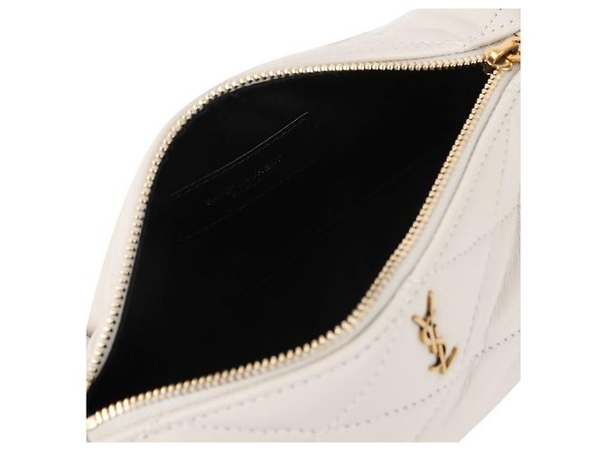 Saint Laurent Lafirma Mini-Röhrenhandtasche aus Lammwildleder Vintage Weiß - Ansicht 8
