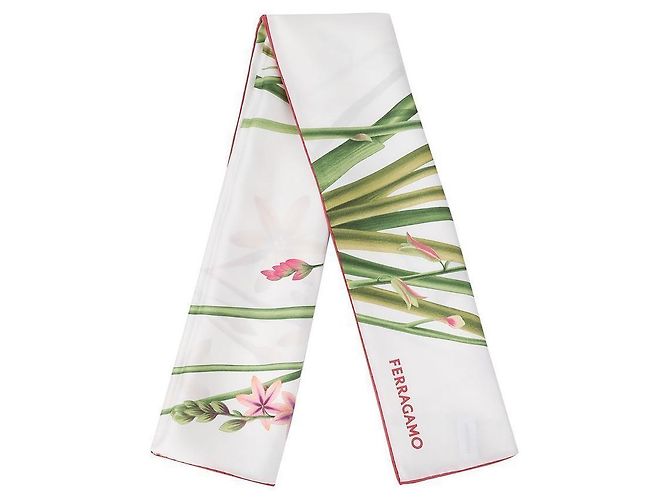 Salvatore Ferragamo Sciarpa in seta con stampa a stelo La Prima Bianco - vista 4