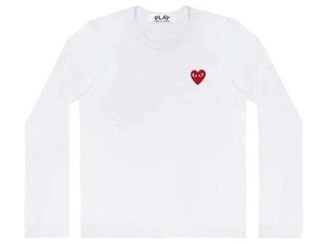 Comme Des Garcons Langarm-T-Shirt mit rotem Herz-Patch AX Weiß - Ansicht 4
