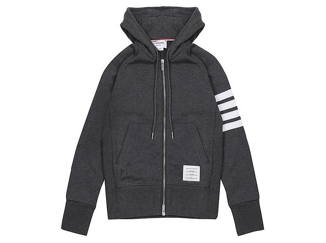 Thom Browne Felpa con cappuccio in jersey loopback con zip e striscia a righe RWB Marrone - vista 4