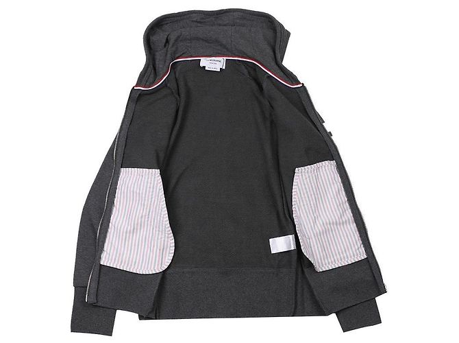 Thom Browne Felpa con cappuccio in jersey loopback con zip e striscia a righe RWB Marrone - vista 6