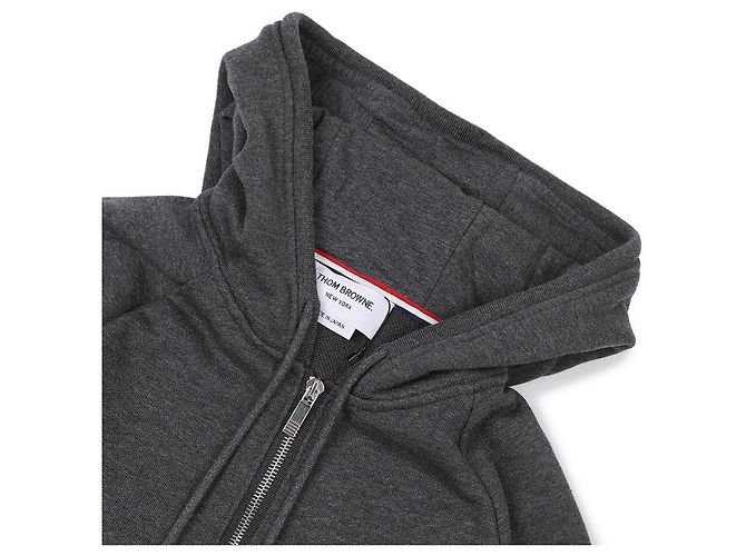 Thom Browne Felpa con cappuccio in jersey loopback con zip e striscia a righe RWB Marrone - vista 7