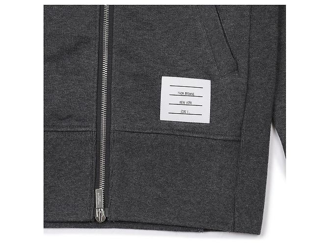 Thom Browne Felpa con cappuccio in jersey loopback con zip e striscia a righe RWB Marrone - vista 8
