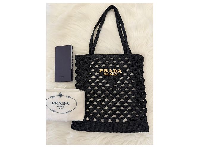 Tote Prada Schultertasche aus gehäkeltem Gewebe schwarz - Ansicht 2