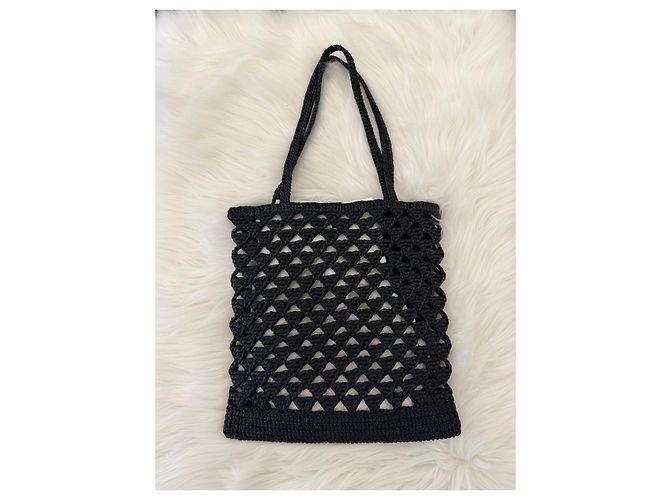 Tote Prada Schultertasche aus gehäkeltem Gewebe schwarz - Ansicht 3