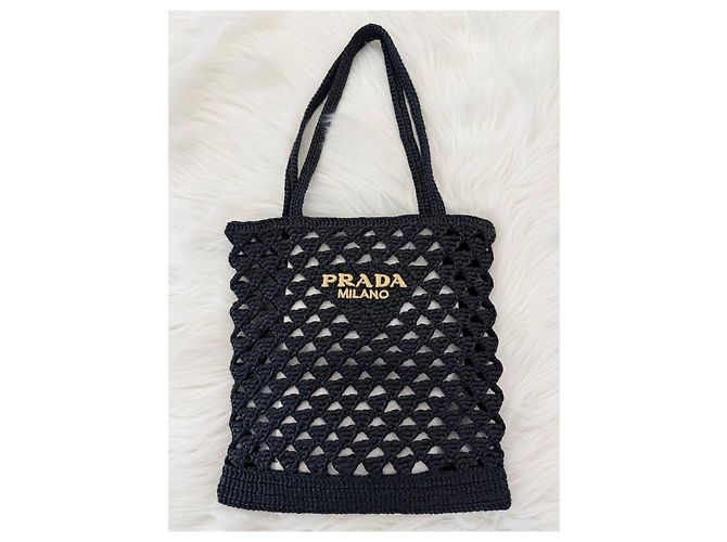Tote Prada Schultertasche aus gehäkeltem Gewebe schwarz - Ansicht 4