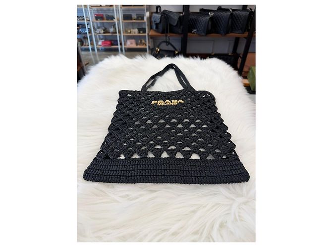 Tote Prada Schultertasche aus gehäkeltem Gewebe schwarz - Ansicht 7