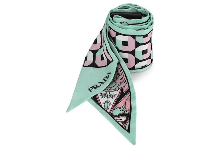 Prada Dünner Seidentwill-Schal mit Druck Grün - Ansicht 4