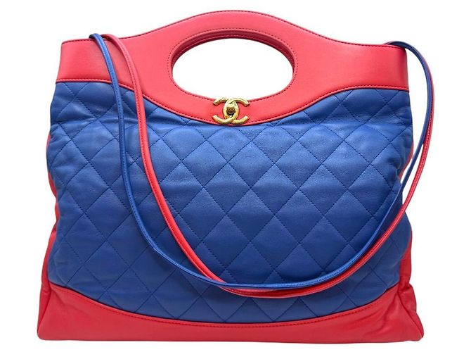 Chanel Mittelgroße Tote Bag aus schwarzem Kaviarleder in zwei Farben Blau - Ansicht 2